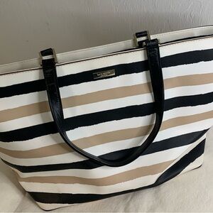 Kate Spade Jules Grant Street Tote Grainy Vinyl Striped PreOwned Slight Wear